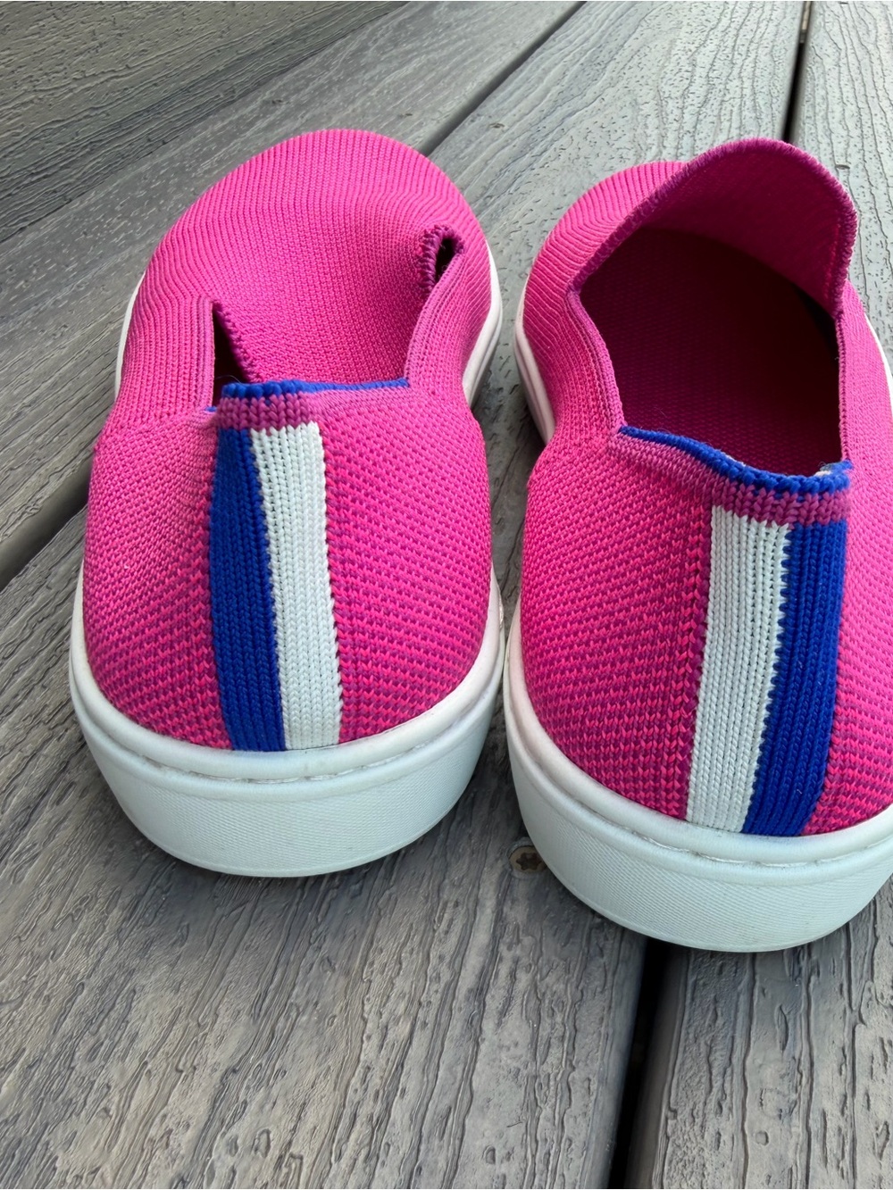 Rothy's Kids Slip-On Sneakers in Bright Pink with Blue Trim - Picture 5 of 6